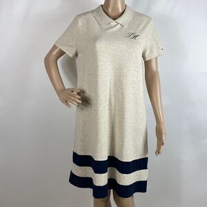 Tommy Hilfiger cotton blend cream with navy striped polo dress size M